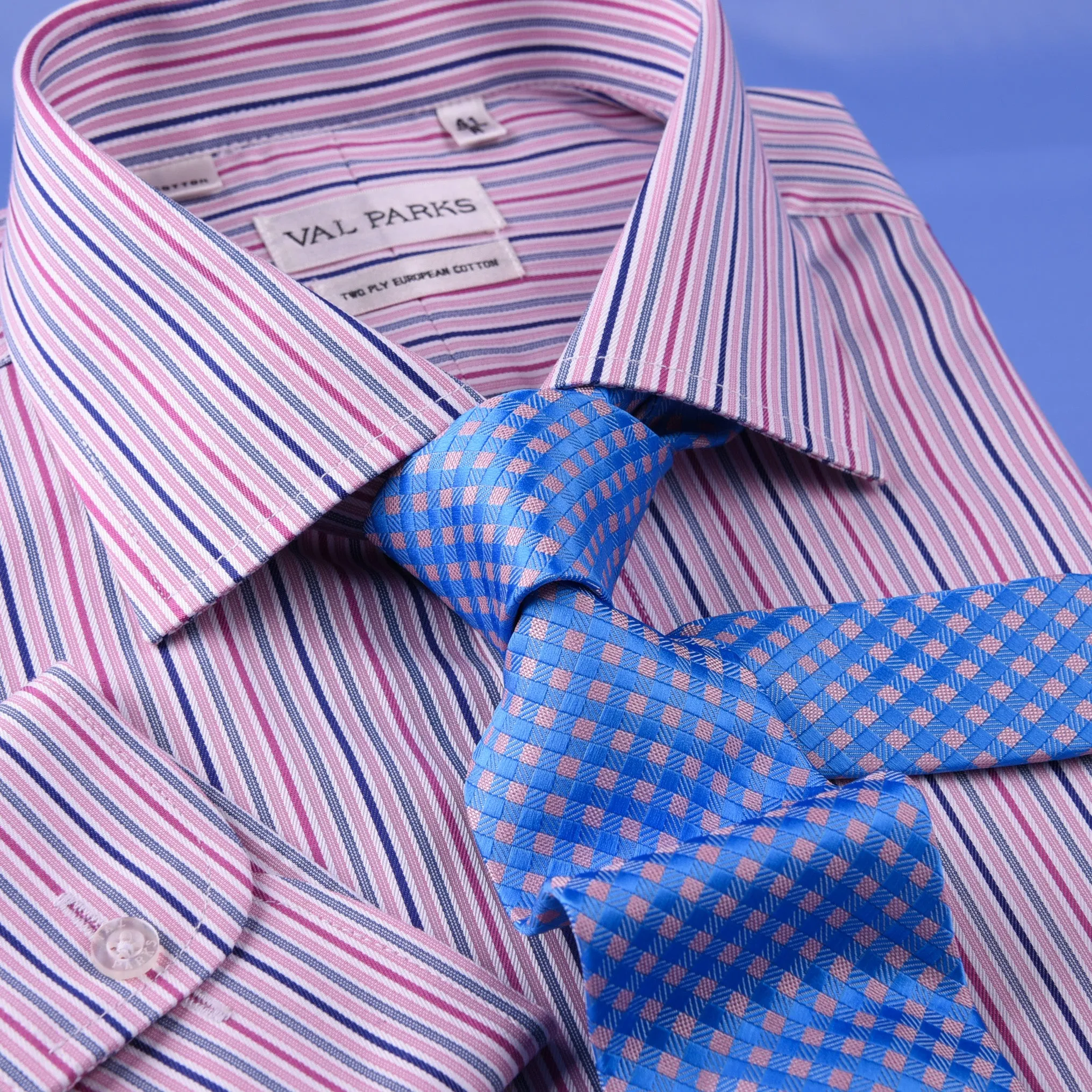 Pink Blue Soft Stripe Formal Business Dress Shirt Designer Stylish Fashion Style Single Cuff