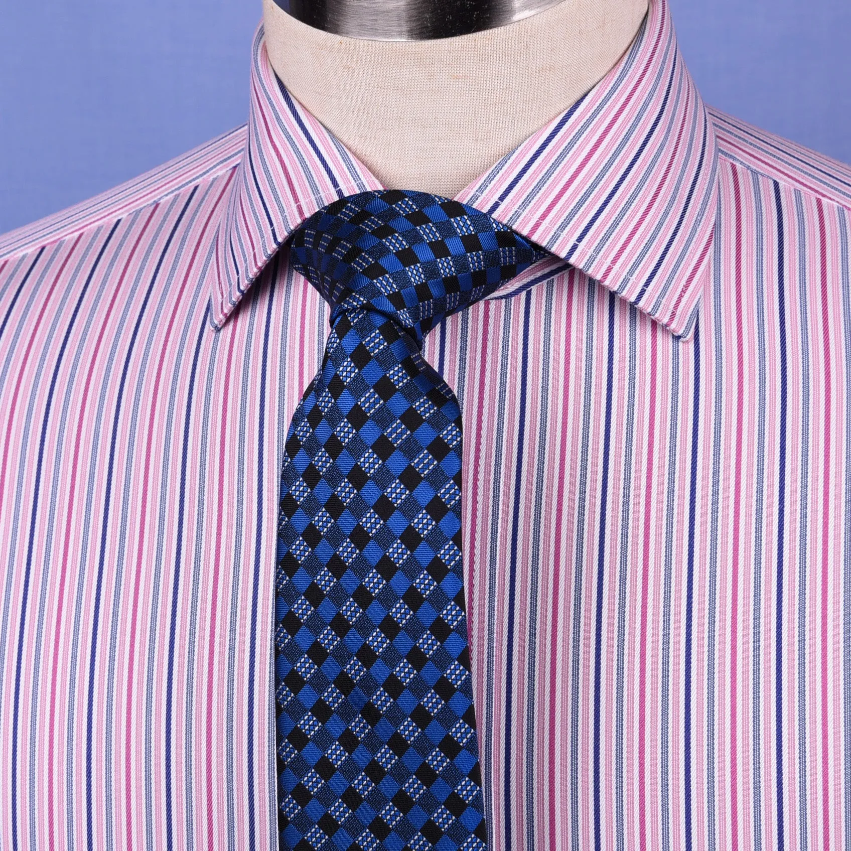 Pink Blue Soft Stripe Formal Business Dress Shirt Designer Stylish Fashion Style Single Cuff