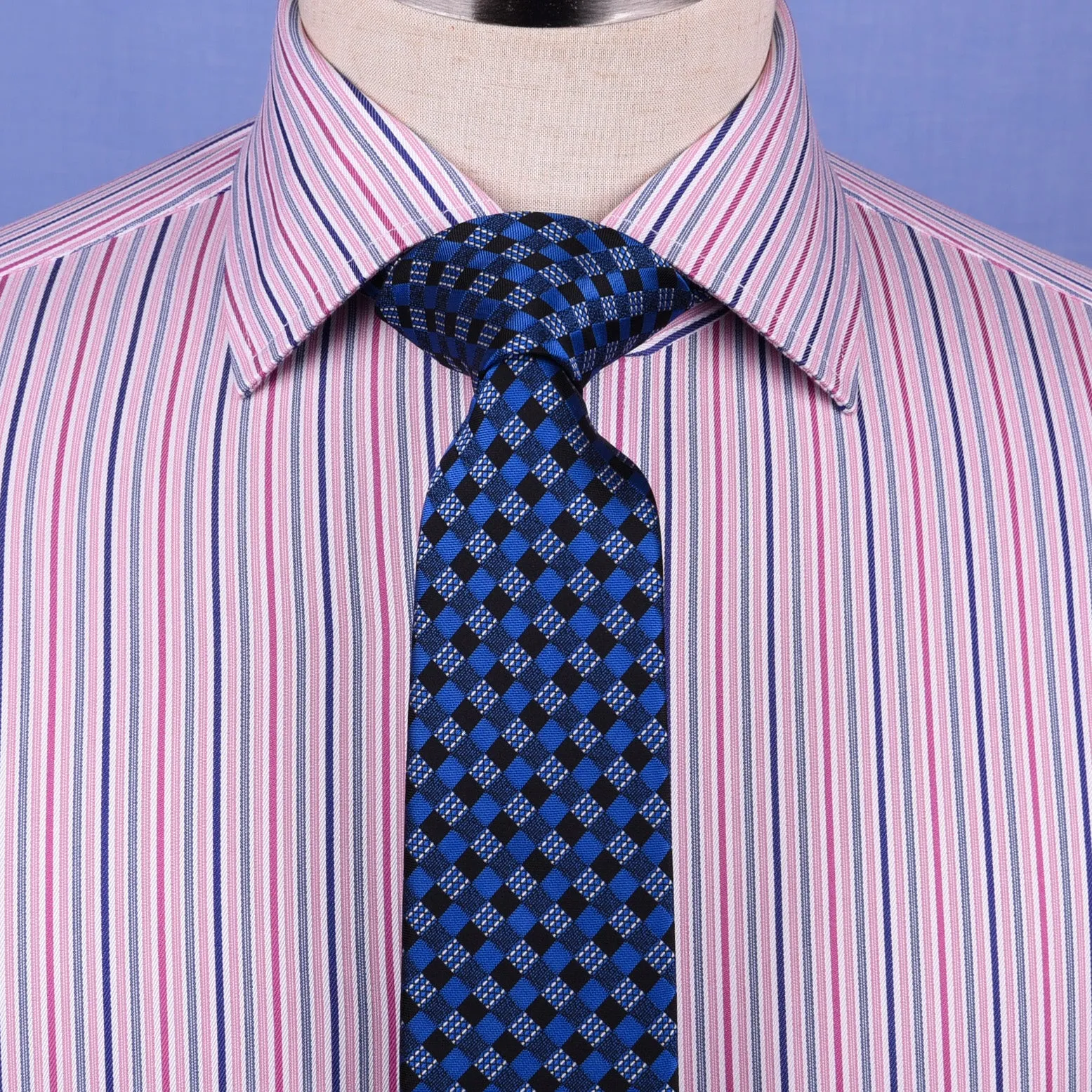 Pink Blue Soft Stripe Formal Business Dress Shirt Designer Stylish Fashion Style Single Cuff