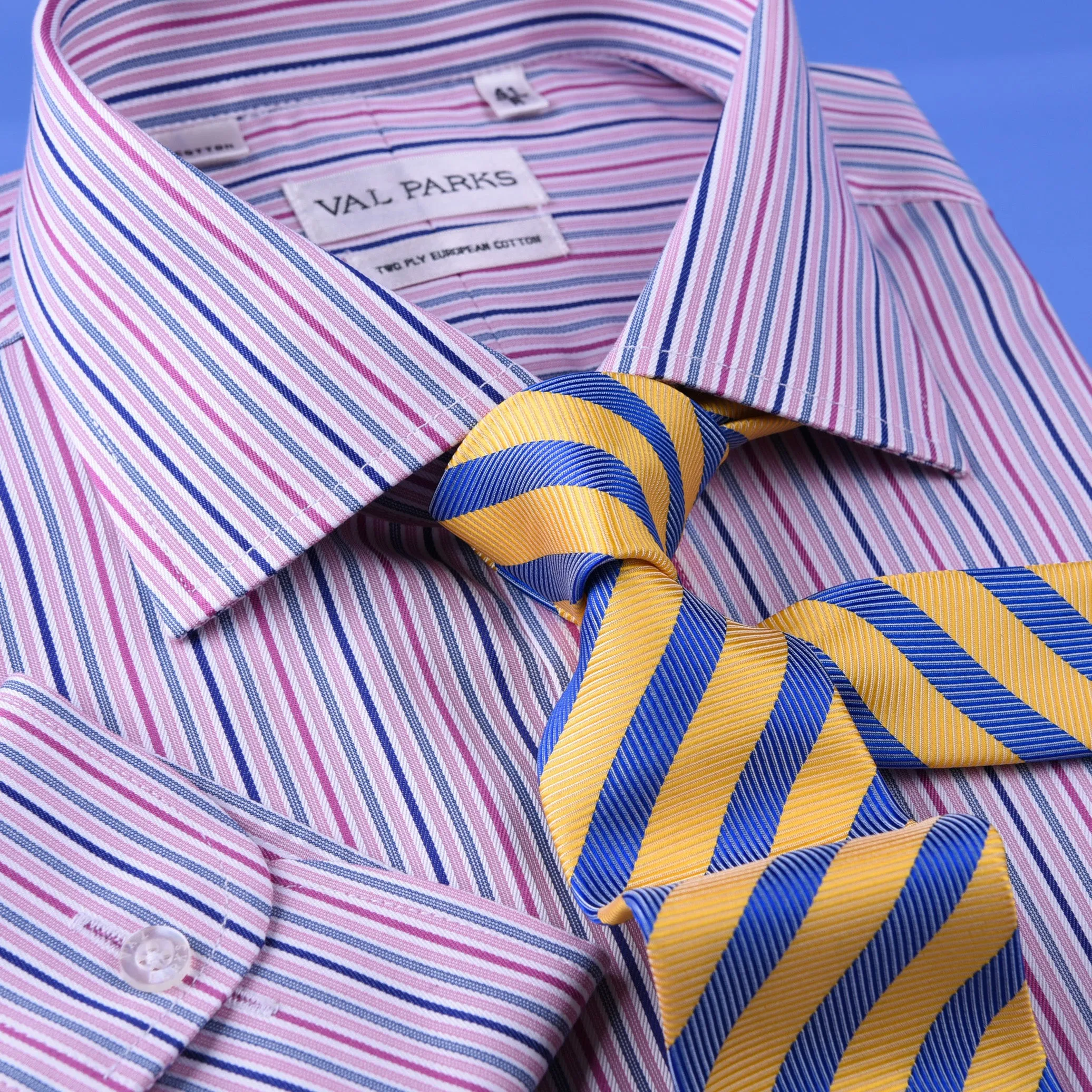 Pink Blue Soft Stripe Formal Business Dress Shirt Designer Stylish Fashion Style Single Cuff