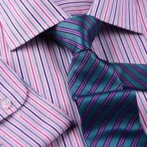 Pink Blue Soft Stripe Formal Business Dress Shirt Designer Stylish Fashion Style Single Cuff