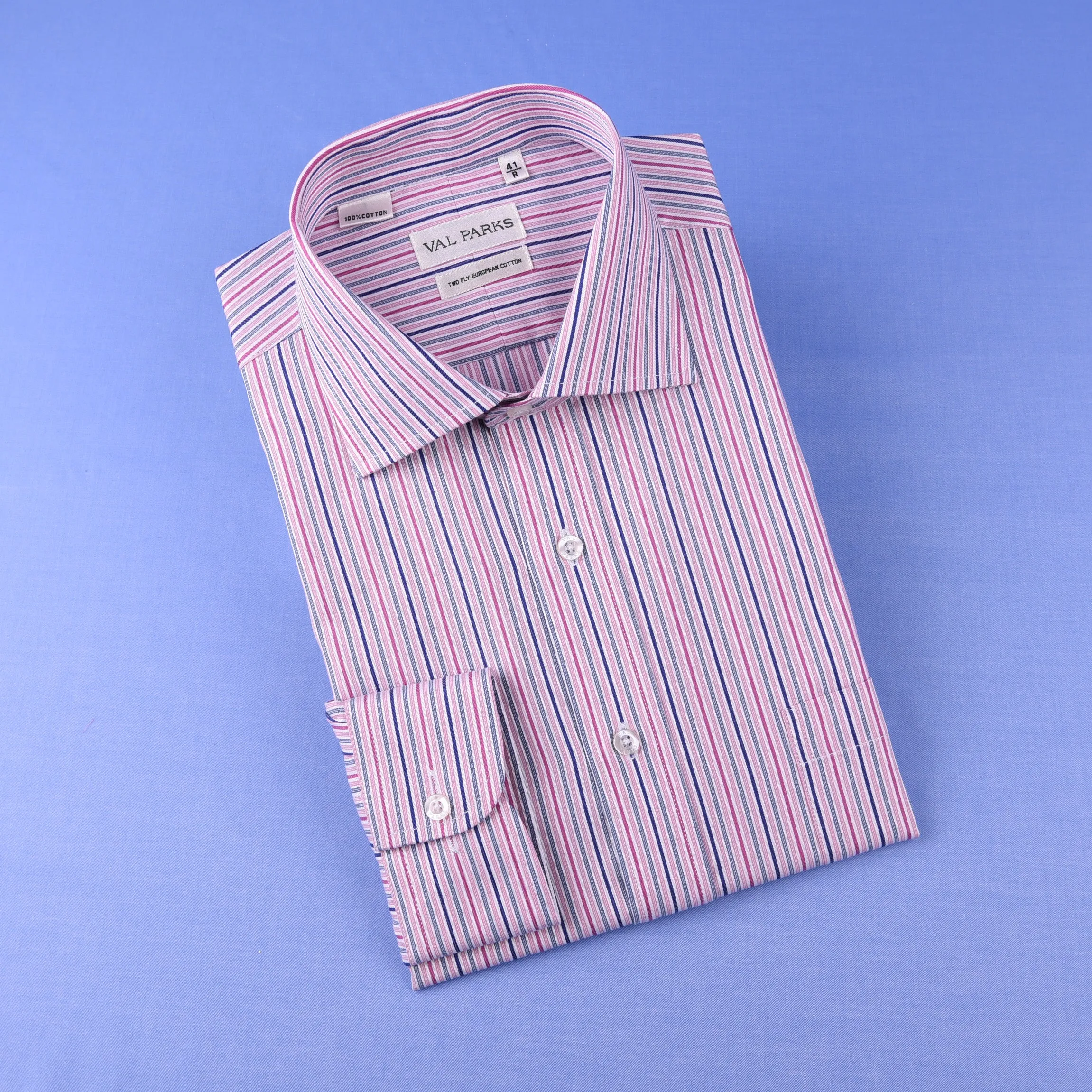 Pink Blue Soft Stripe Formal Business Dress Shirt Designer Stylish Fashion Style Single Cuff