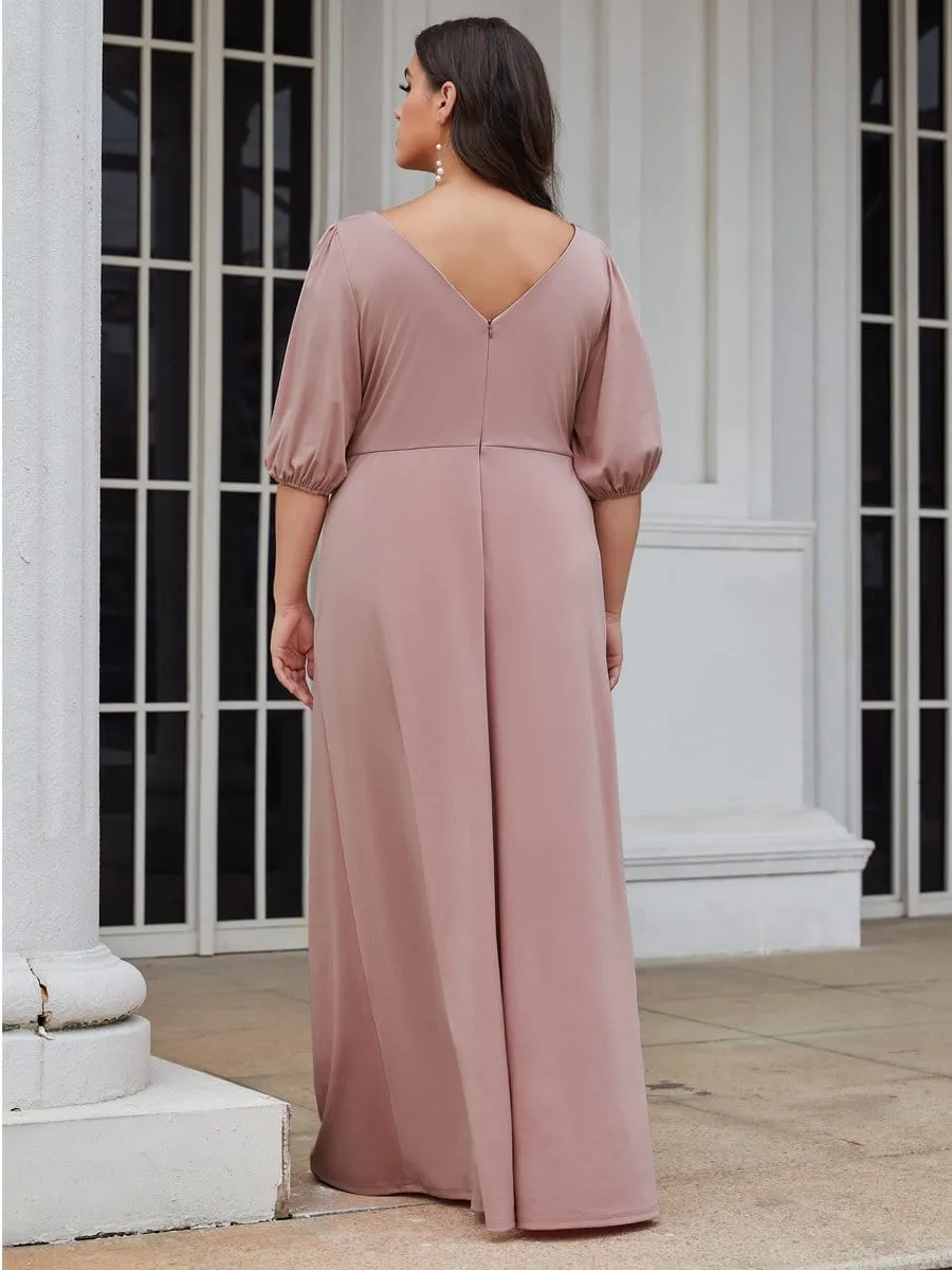 Plus Size Lantern Sleeve Retro A-Line Bridesmaid Dress