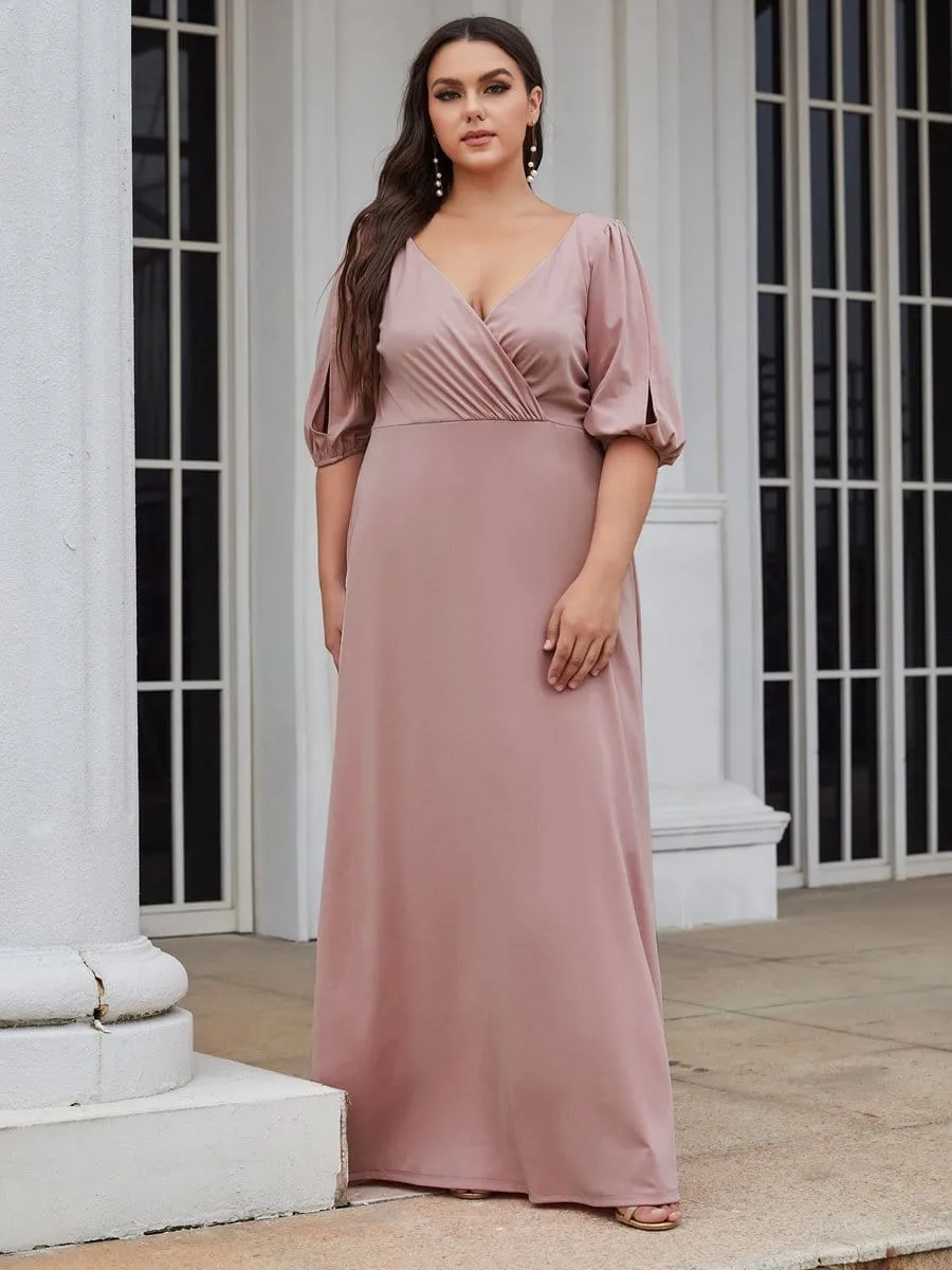 Plus Size Lantern Sleeve Retro A-Line Bridesmaid Dress