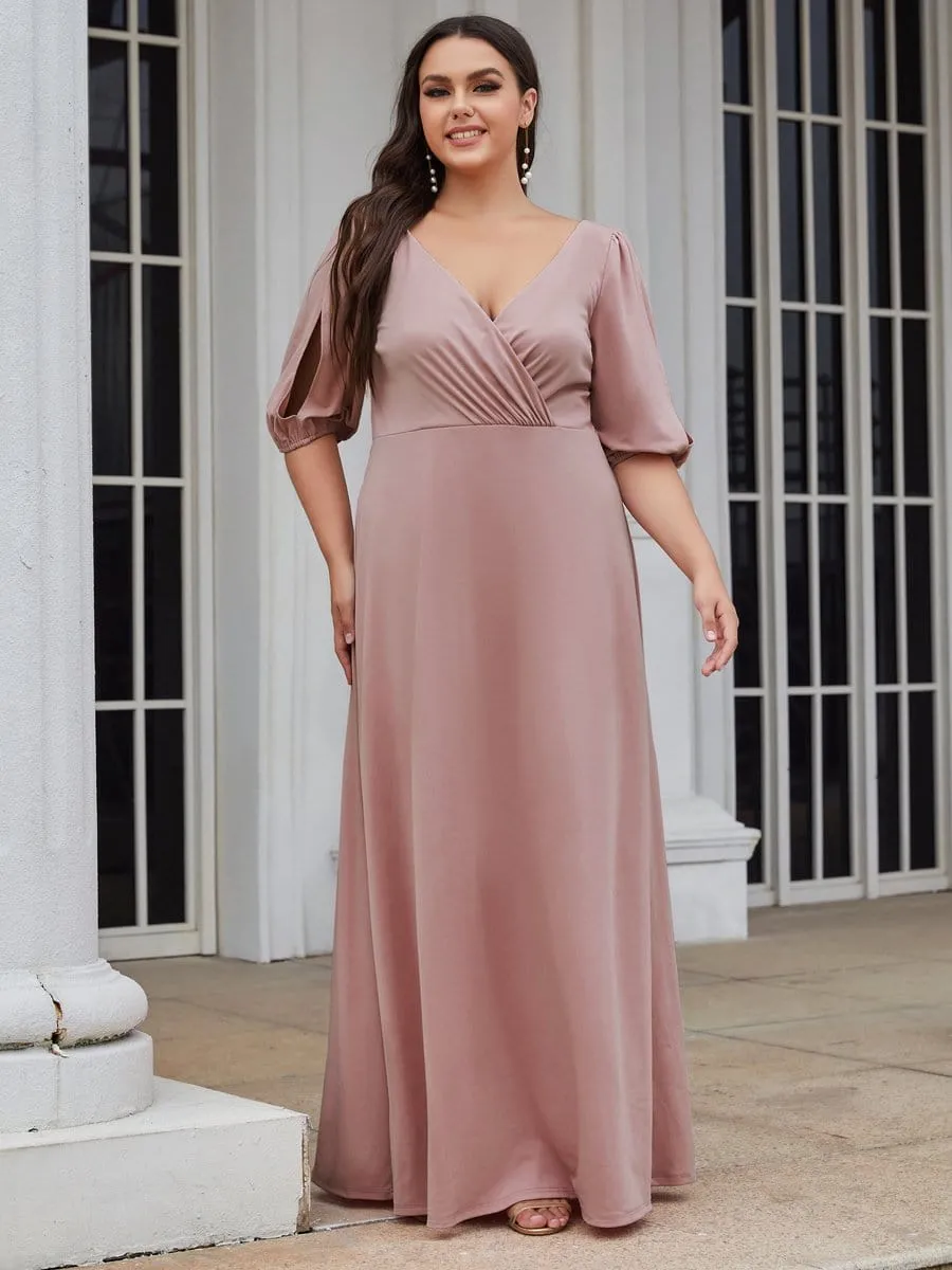 Plus Size Lantern Sleeve Retro A-Line Bridesmaid Dress