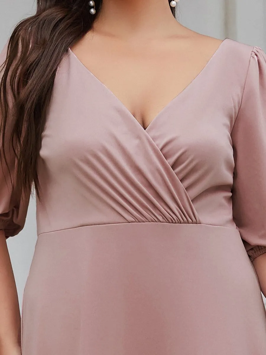 Plus Size Lantern Sleeve Retro A-Line Bridesmaid Dress