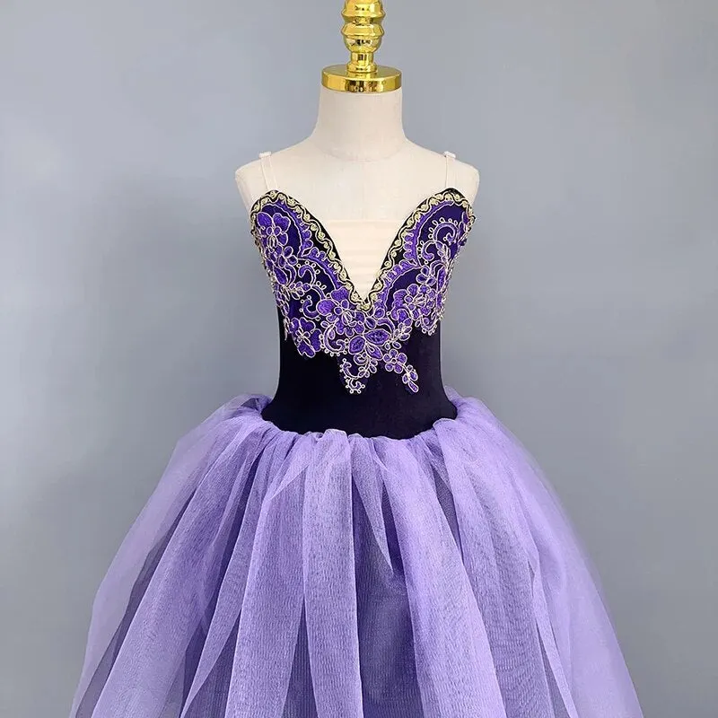 Purple Ballet Tutu Skirt Professional Girls Dance Performance Ballet Costumes