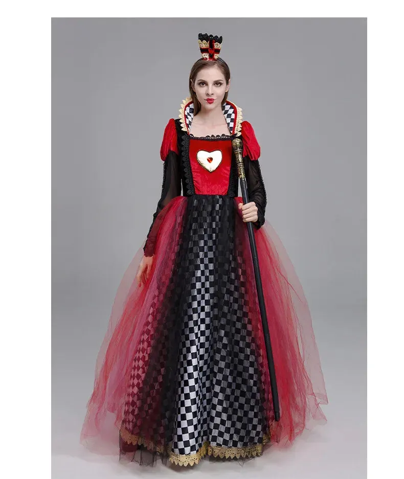 Queen Red Performance Hearts Alice Queen of Halloween in Wonderland Outfit