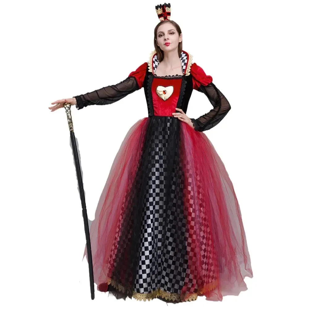 Queen Red Performance Hearts Alice Queen of Halloween in Wonderland Outfit