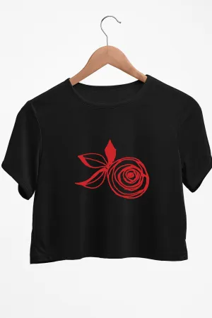 Rose Graphic Printed Black Crop Top