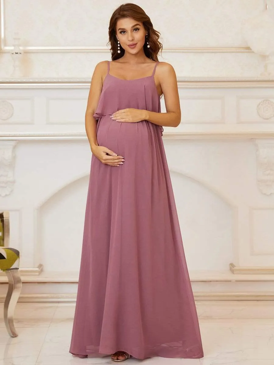 Ruffle Top Spaghetti Strap A-Line Maternity Dress