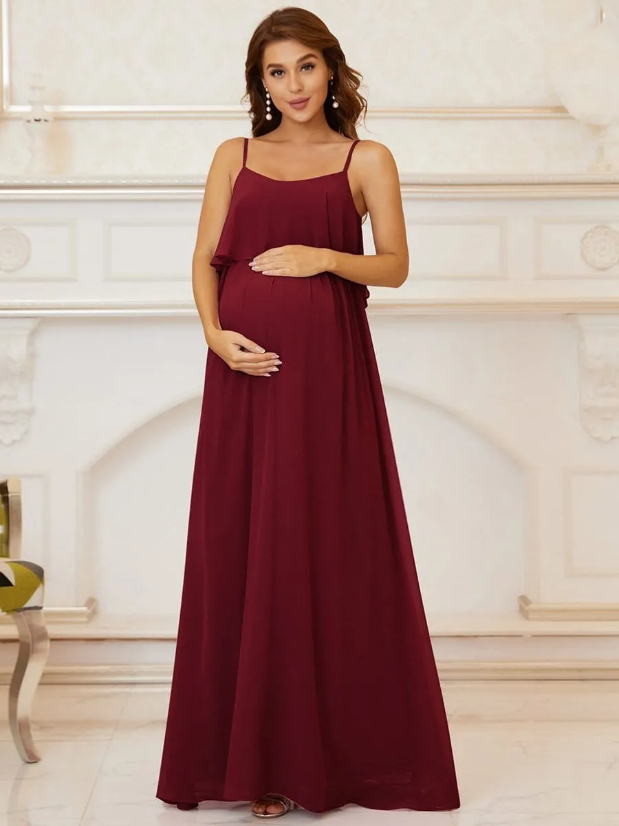 Ruffle Top Spaghetti Strap A-Line Maternity Dress