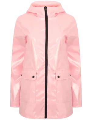 Shine Patent Hooded Rain Coat In Apricot Blush - Tokyo Laundry