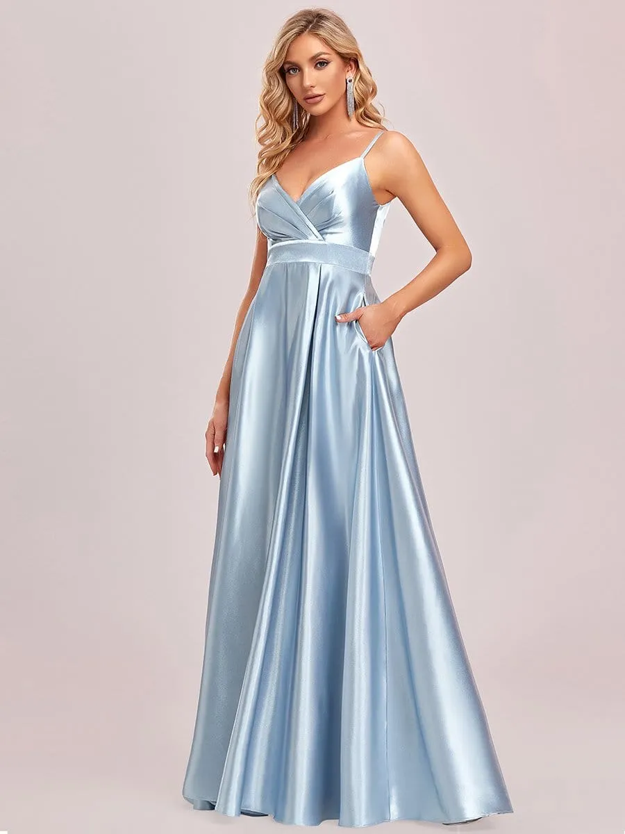 Spaghetti Strap Front Pocket A-Line Bridesmaid Dress