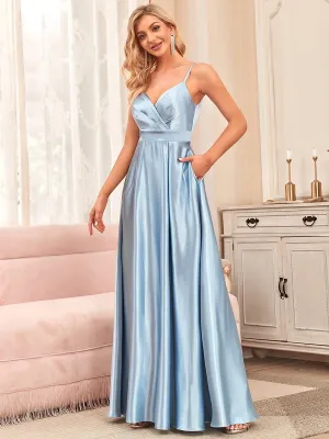 Spaghetti Strap Front Pocket A-Line Bridesmaid Dress