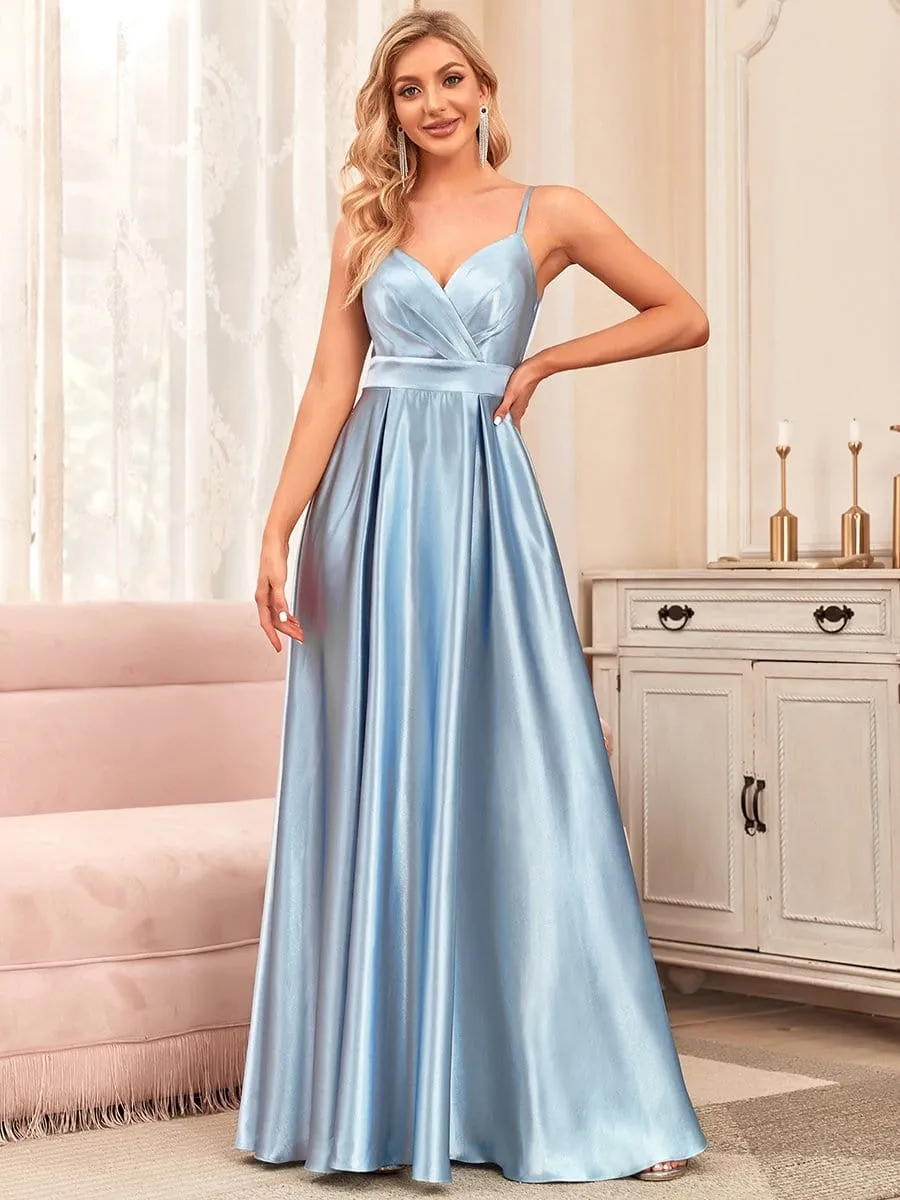 Spaghetti Strap Front Pocket A-Line Bridesmaid Dress