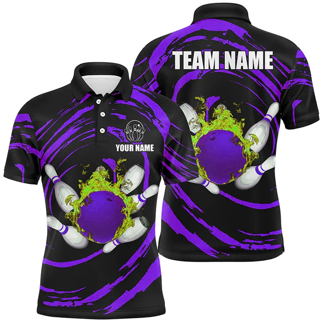 Spiral Bowling Ball And Pins Team League Multicolor Option Customized Name 3D Polo Shirt