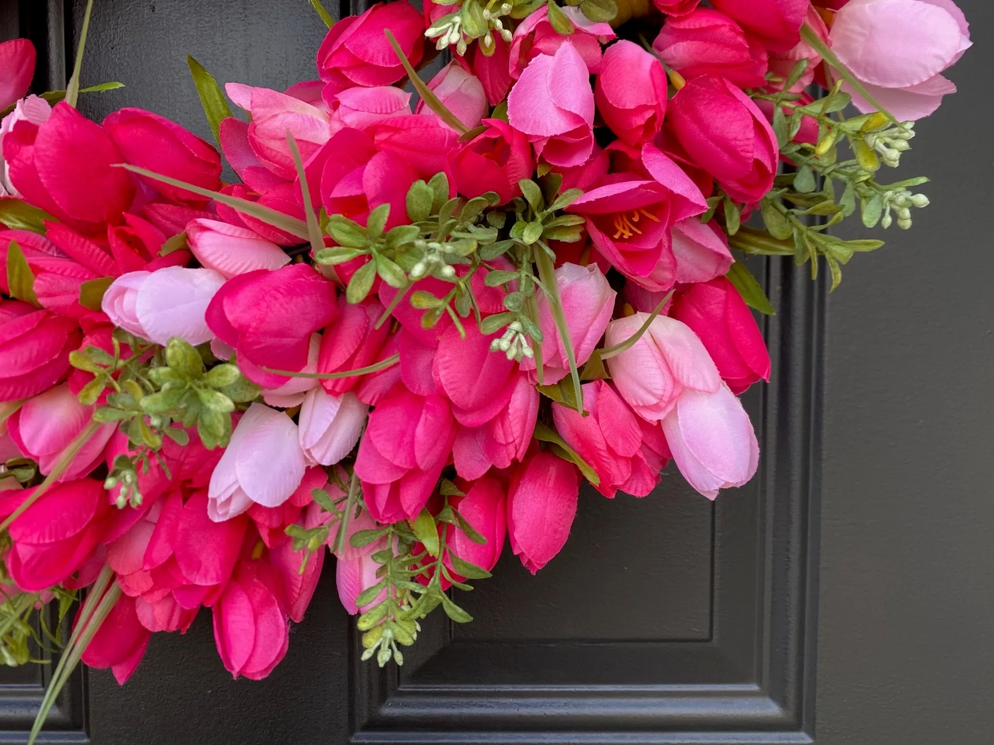 Springtime Pink Tulip & Boxwood Wreath