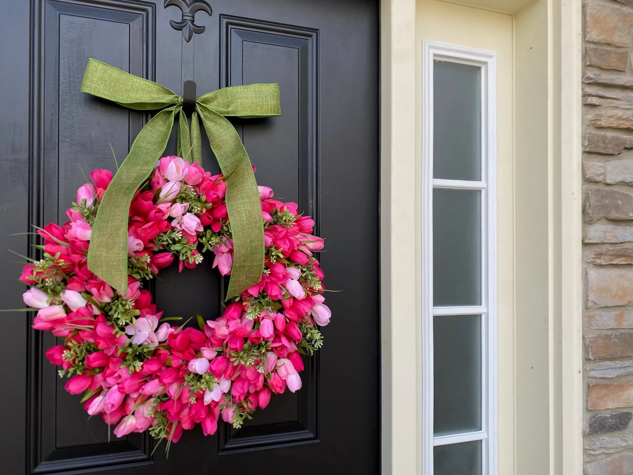 Springtime Pink Tulip & Boxwood Wreath