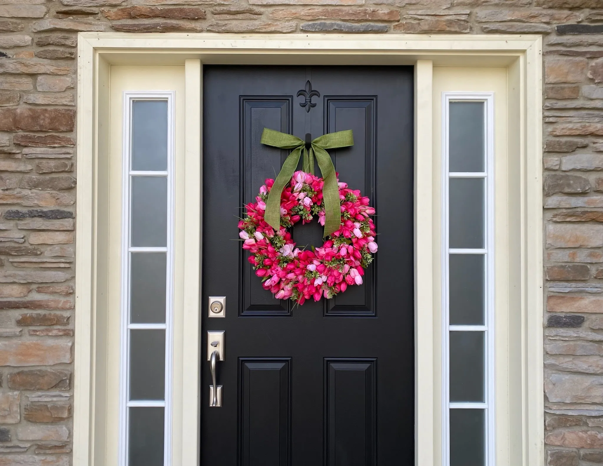 Springtime Pink Tulip & Boxwood Wreath