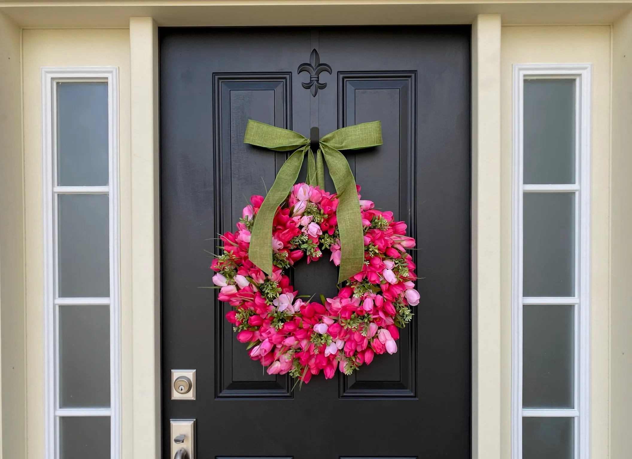 Springtime Pink Tulip & Boxwood Wreath