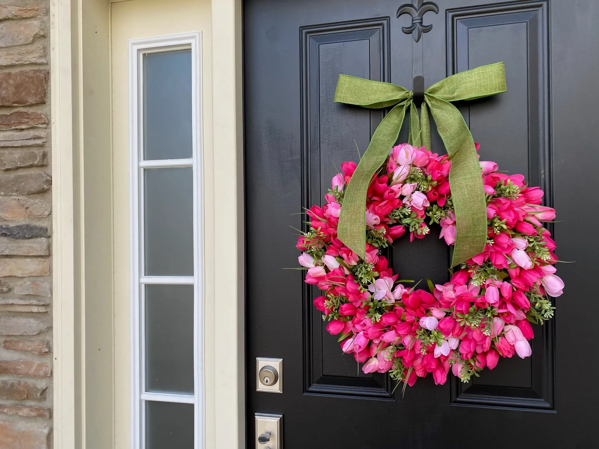 Springtime Pink Tulip & Boxwood Wreath