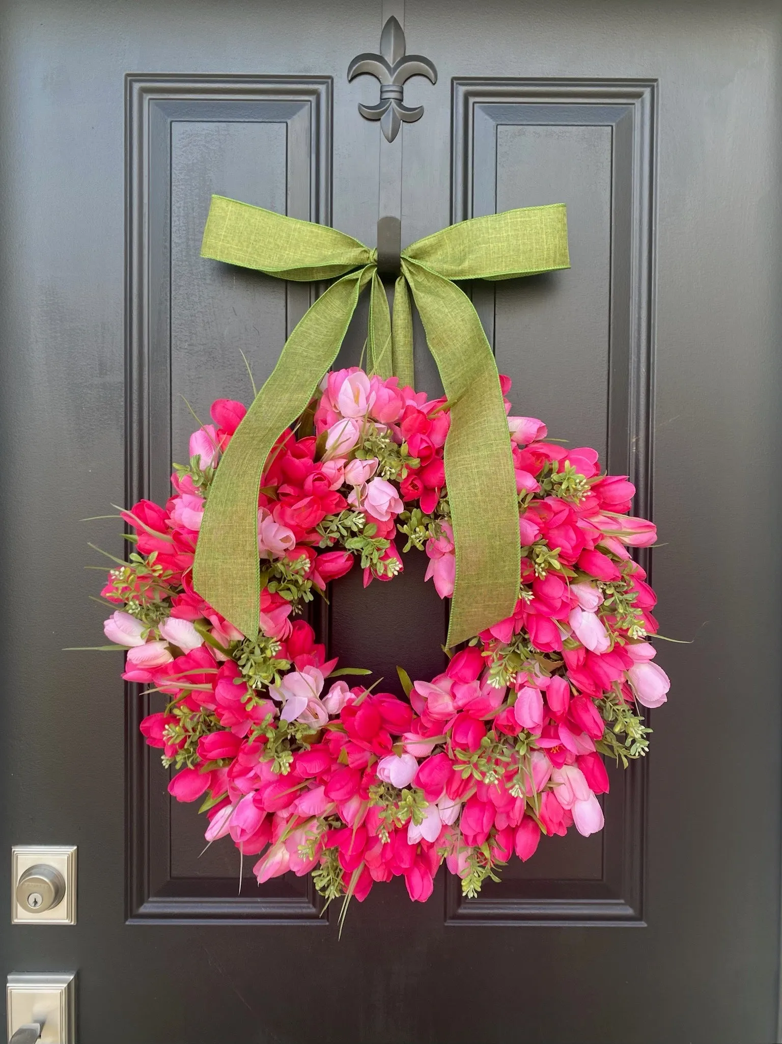 Springtime Pink Tulip & Boxwood Wreath