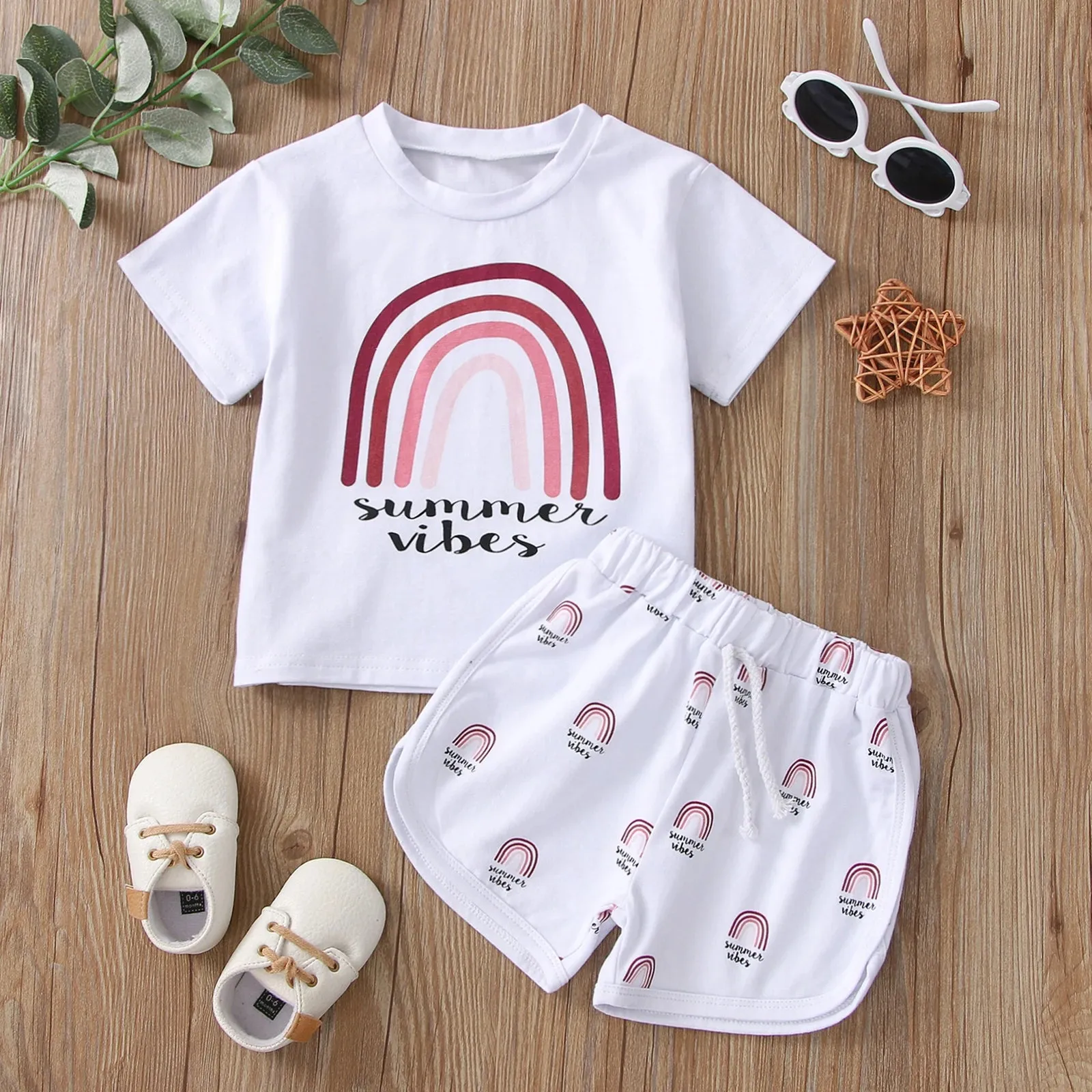 Summer Vibes - Rainbow Printed 2pcs Summer Casual Baby Boys Sets, Cotton 0-4Y