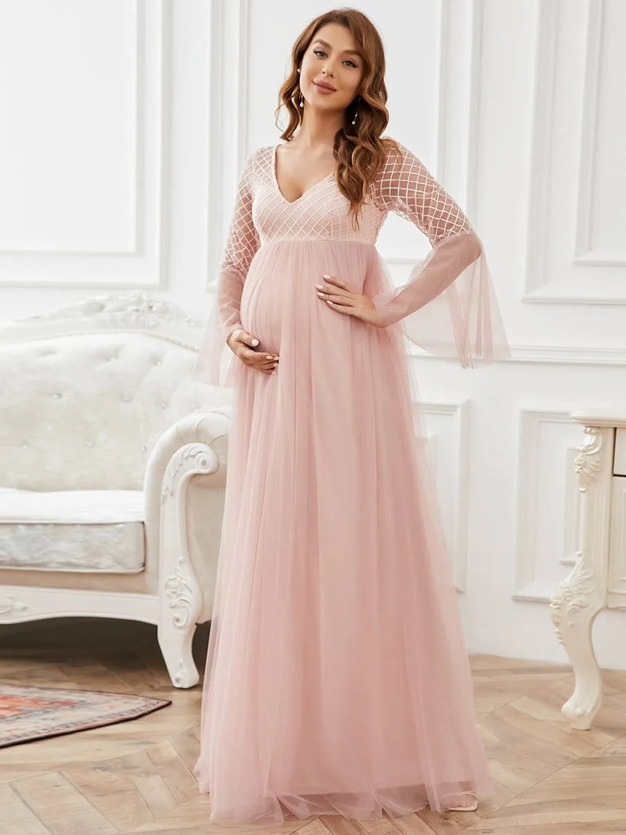 Sweetheart Long Bell Sleeve A-Line Maternity Dress