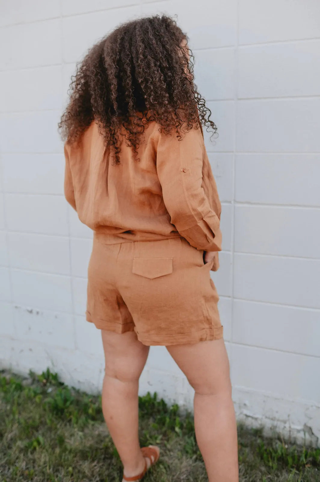 The Gillian Linen Button Shorts - Ochre