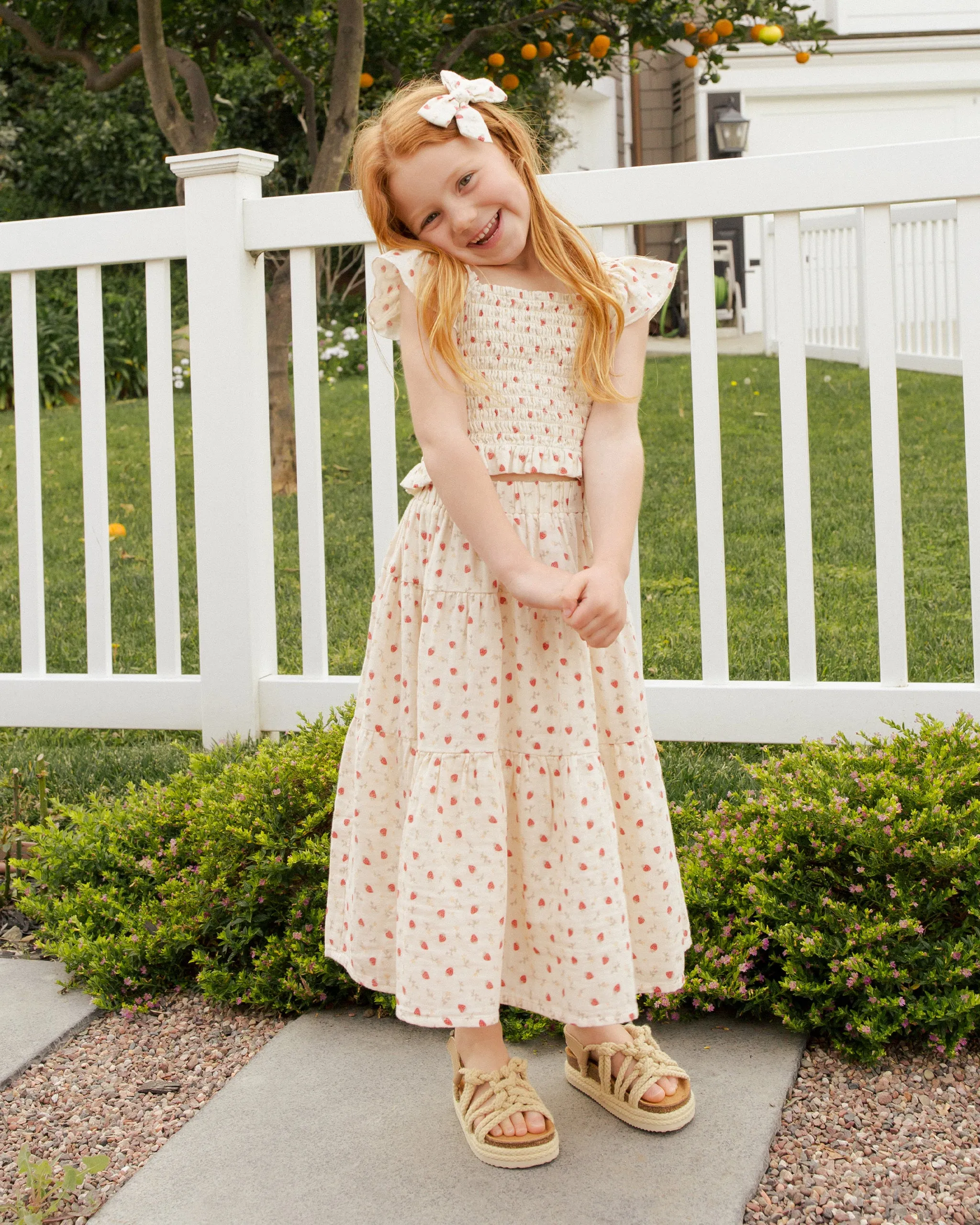 The Tiered Midi Skirt by Rylee   Cru - Strawberry Field - KIDS