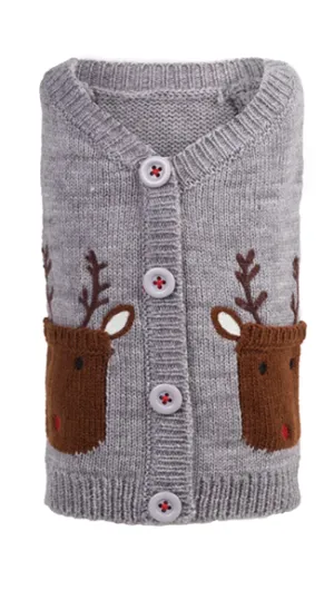 The Worthy Dog Sweaters: Reindeer Cardigan (Gray)