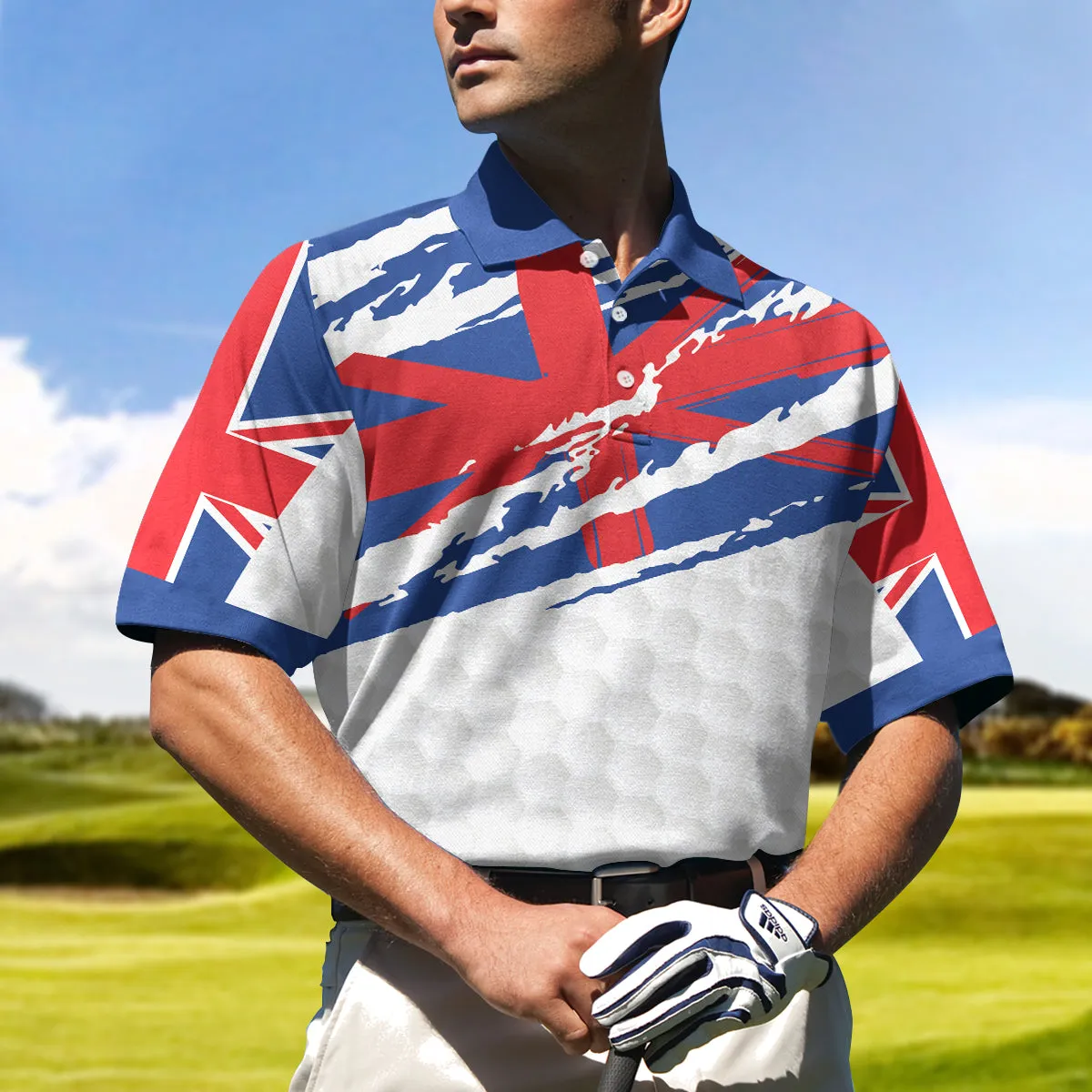 United Kingdom Flag Golf Texture Blue Golfer Polo Shirt, Great Britain Jack Polo Shirt, Uk Golf Shirt For Men Coolspod