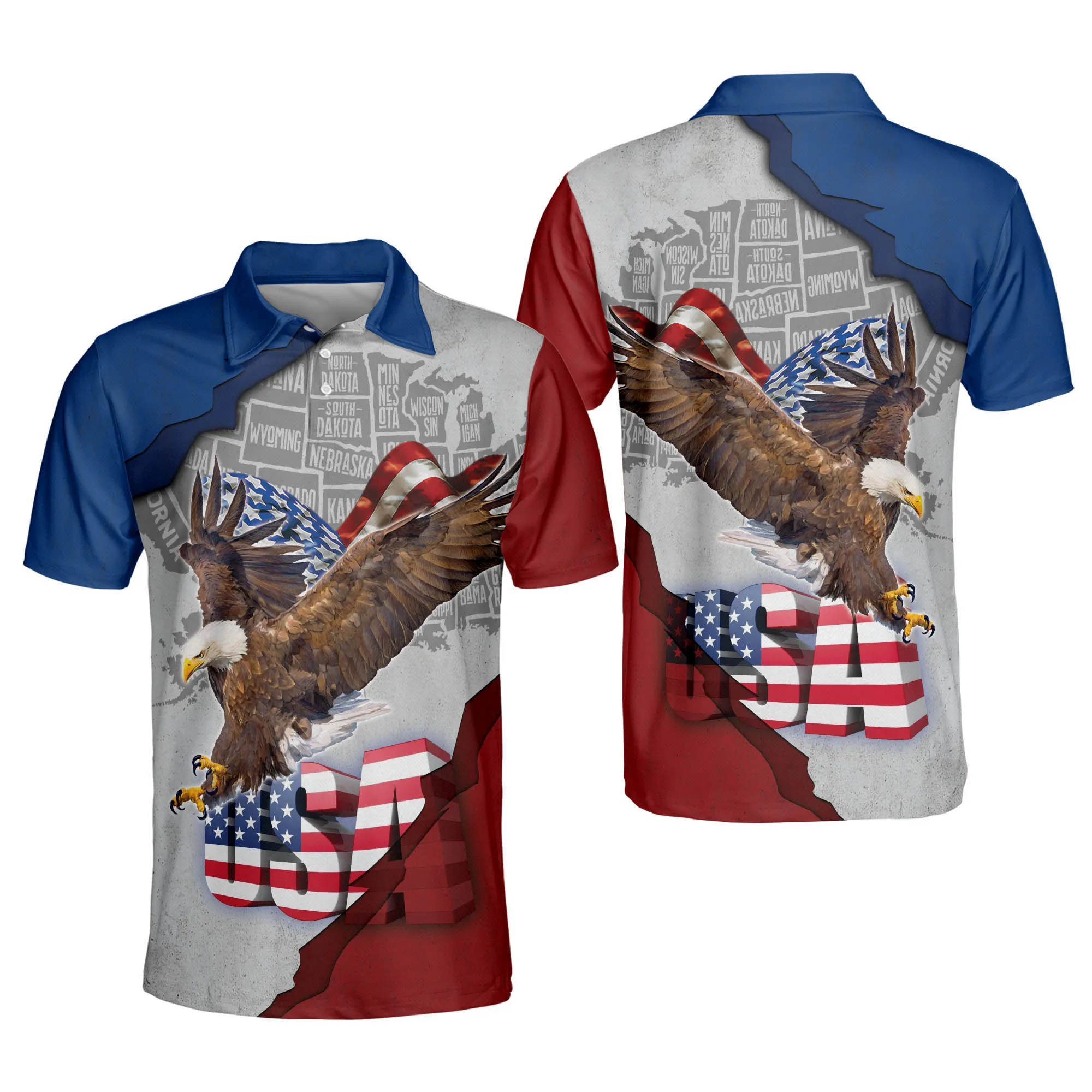 US Flag Eagles Patriotism American Sky Polo Shirt, Idea Shirt for Independence Day