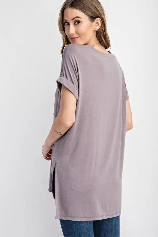 V NECK BASIC HIGH LOW HEM TOP