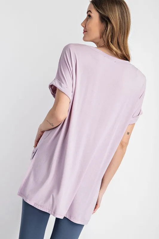 V NECK BASIC HIGH LOW HEM TOP