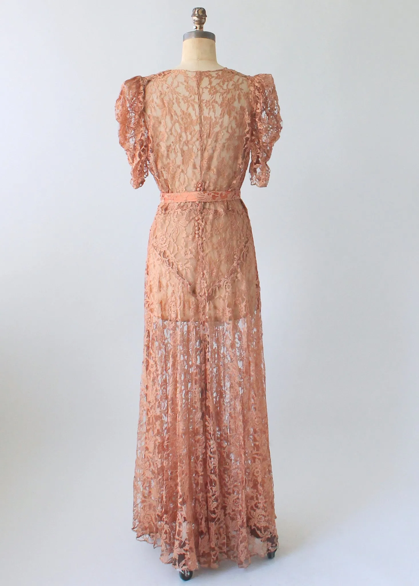 Vintage 1940s Mocha Lace Evening Dress