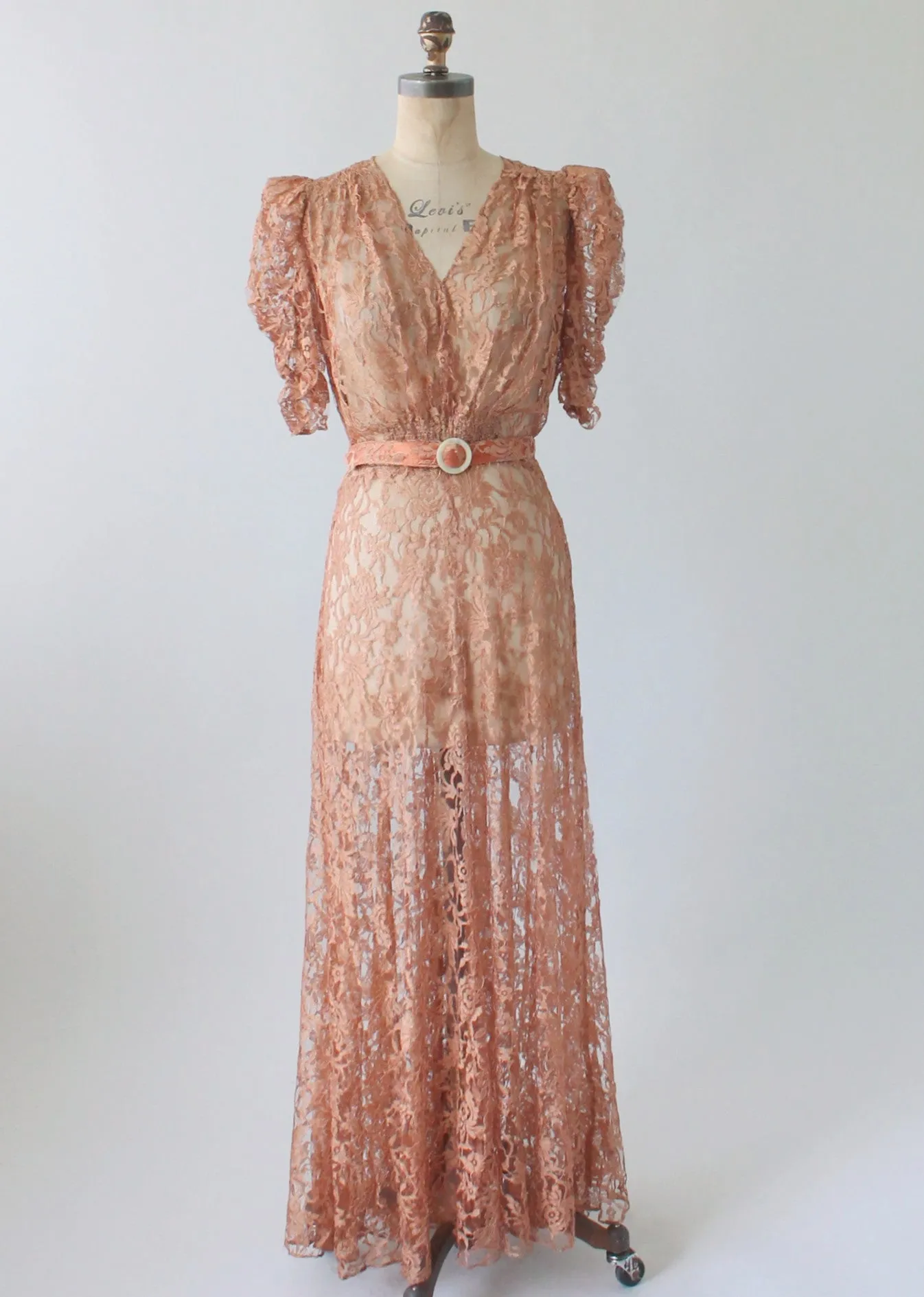 Vintage 1940s Mocha Lace Evening Dress