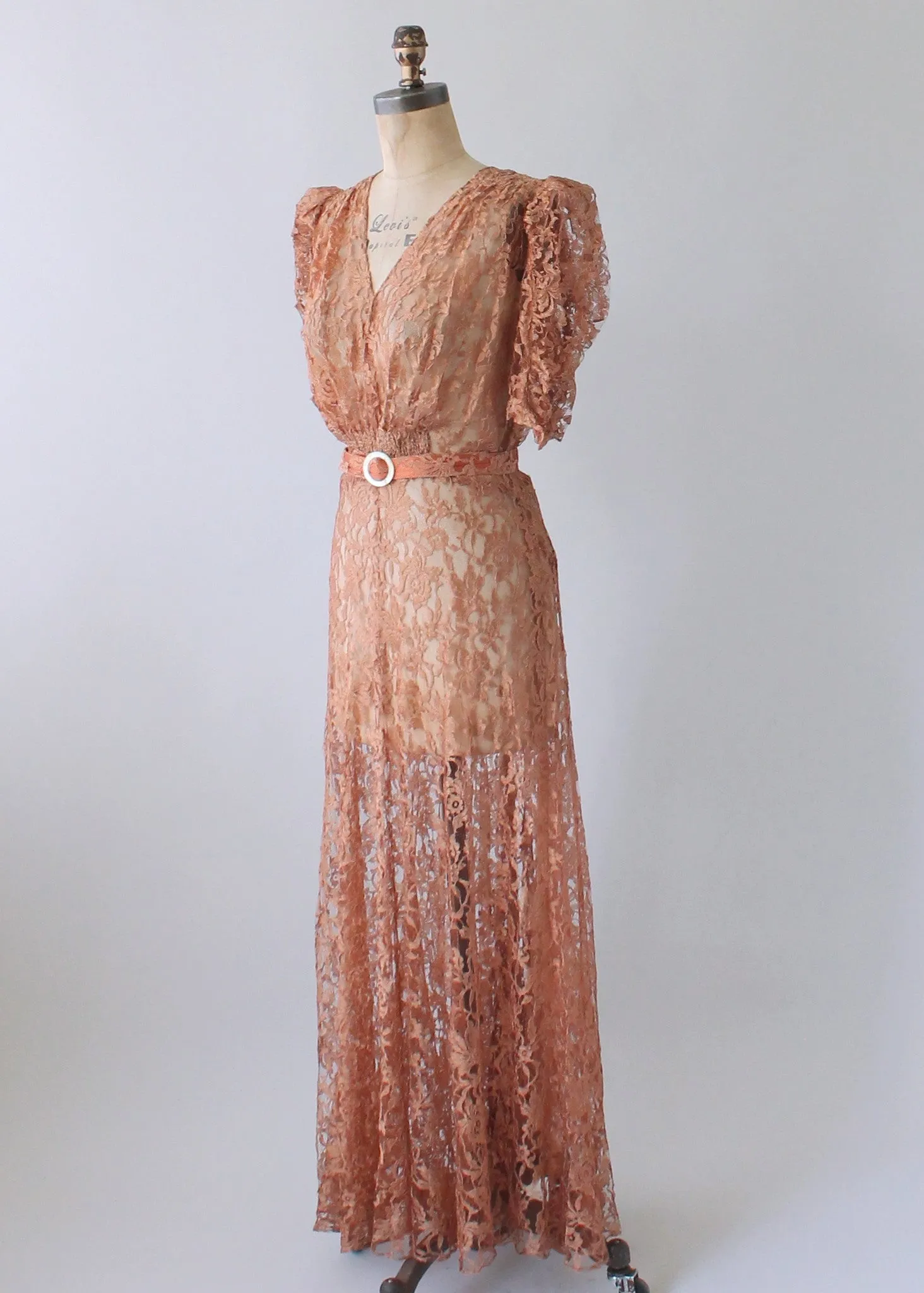 Vintage 1940s Mocha Lace Evening Dress