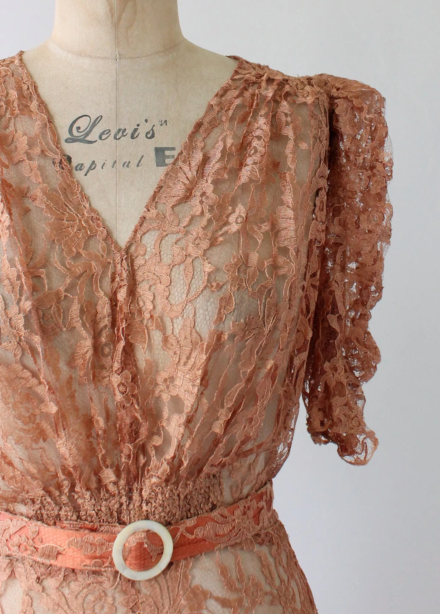 Vintage 1940s Mocha Lace Evening Dress