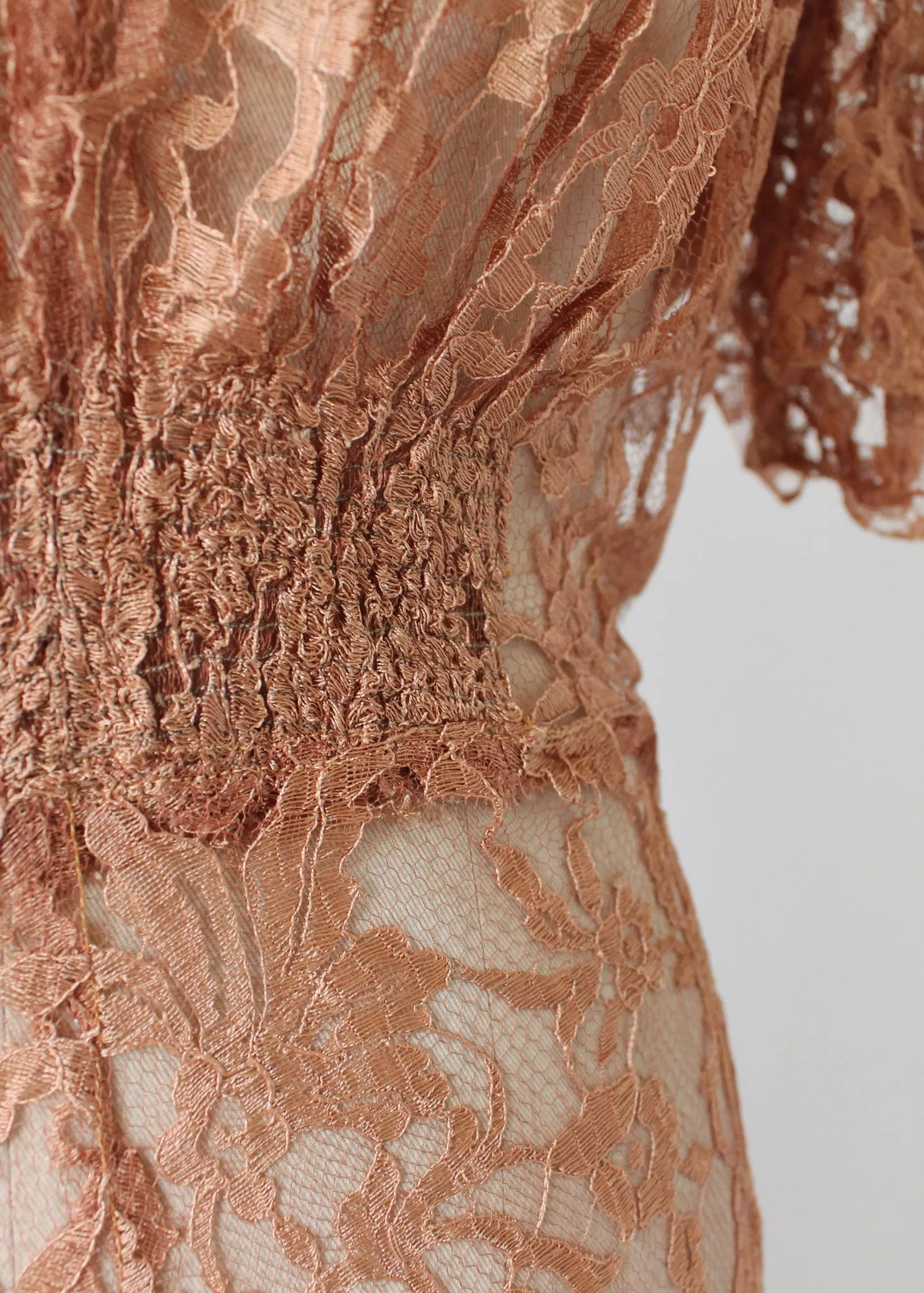 Vintage 1940s Mocha Lace Evening Dress