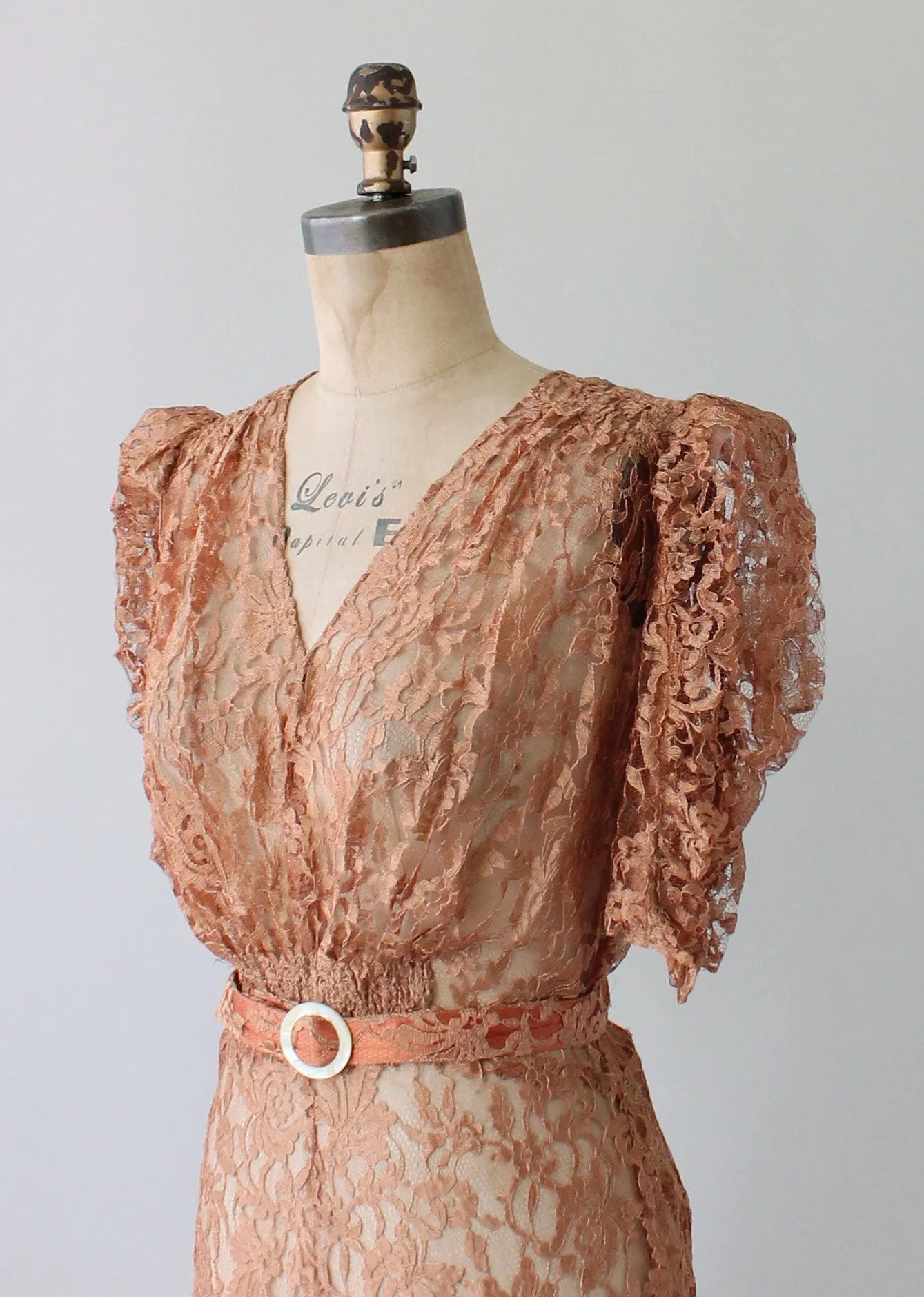 Vintage 1940s Mocha Lace Evening Dress