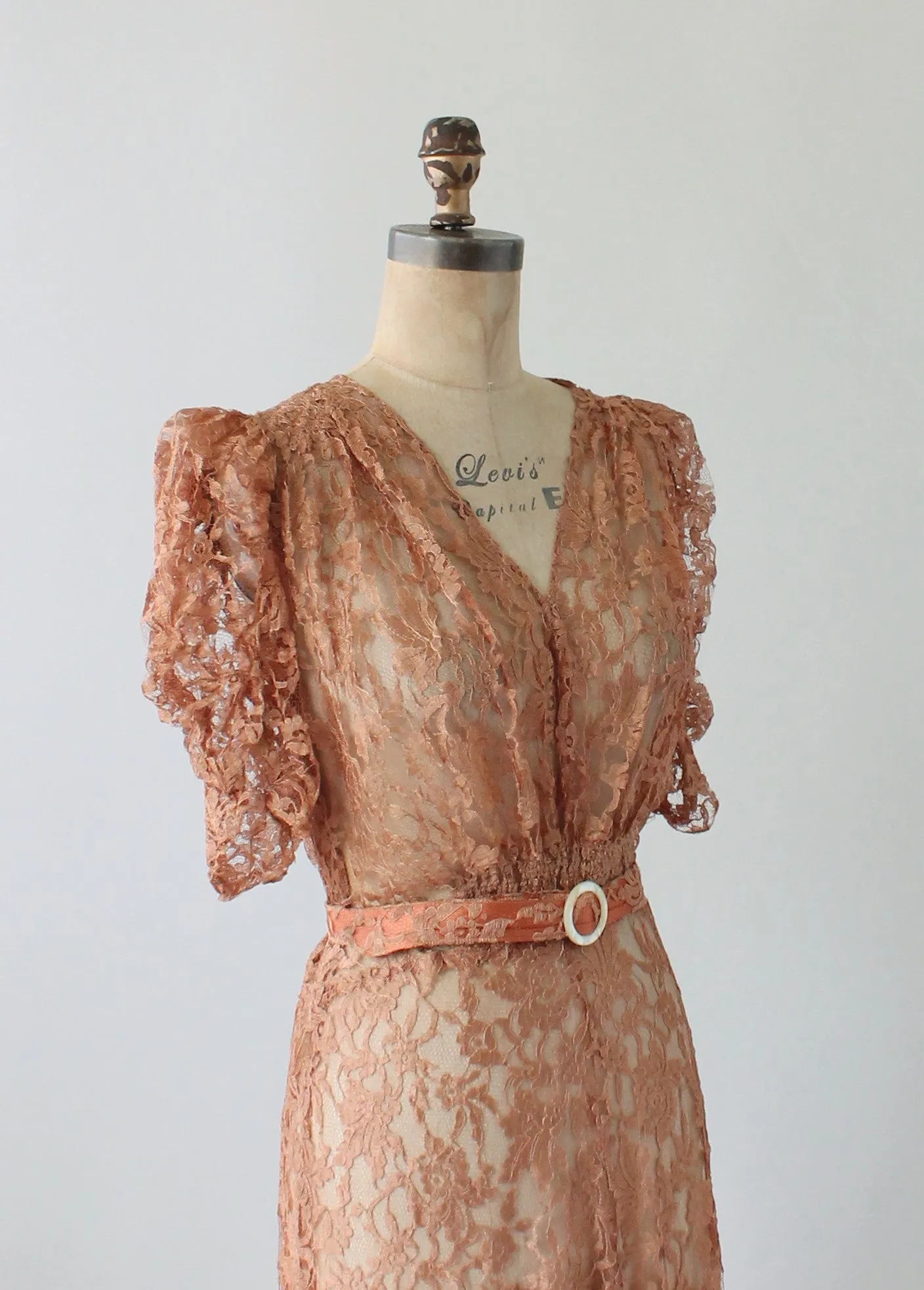 Vintage 1940s Mocha Lace Evening Dress