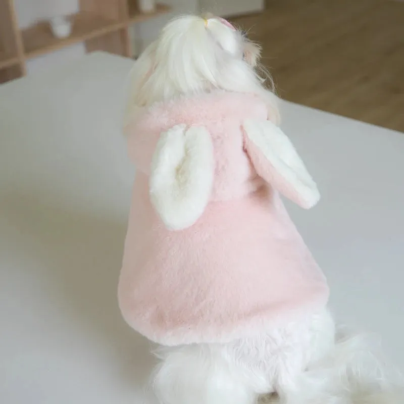 Warm Bunny Ear Dog Cloths Winter Pet Clothing Plush Rabbit Dog Outside Christmas Cloak New Year's Coat Windbreaker Plus Fleece Thick Warm Coat Gift