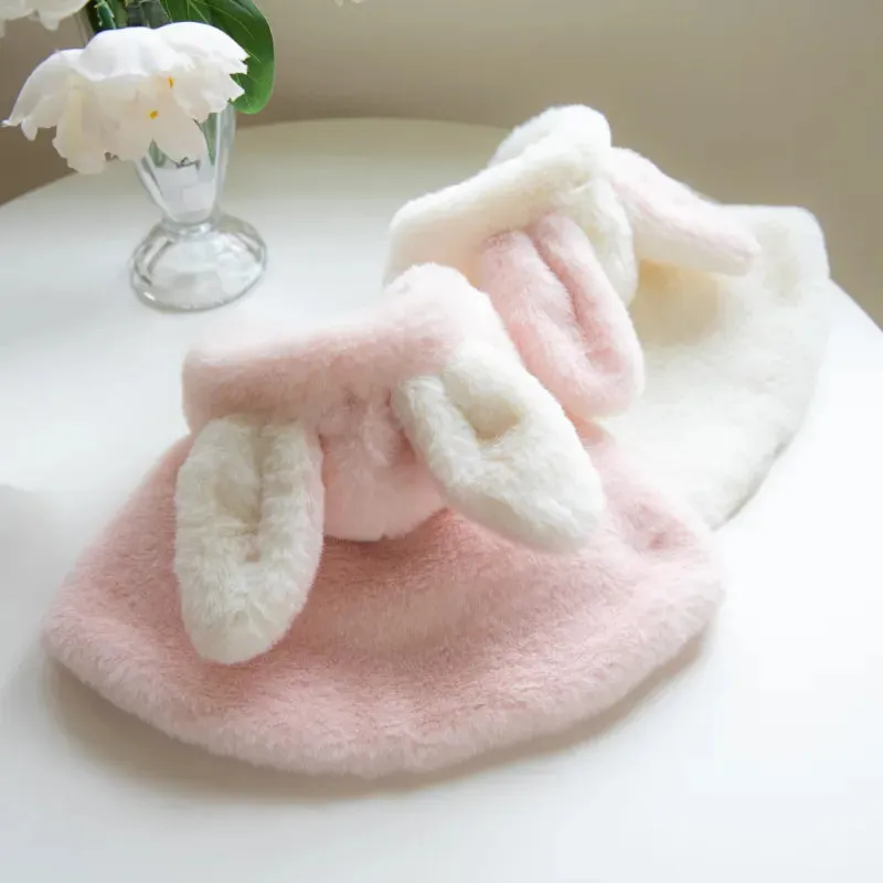 Warm Bunny Ear Dog Cloths Winter Pet Clothing Plush Rabbit Dog Outside Christmas Cloak New Year's Coat Windbreaker Plus Fleece Thick Warm Coat Gift