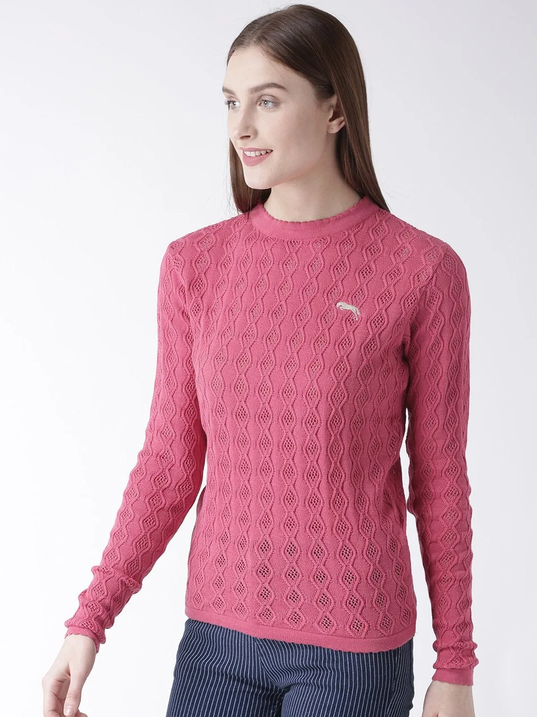 Women Cotton Casual Long Sleeve  Pink Winter Sweaters