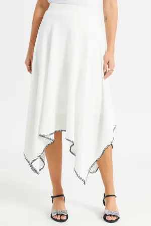 Women Ivory Hanky Hem Contrast Skirt