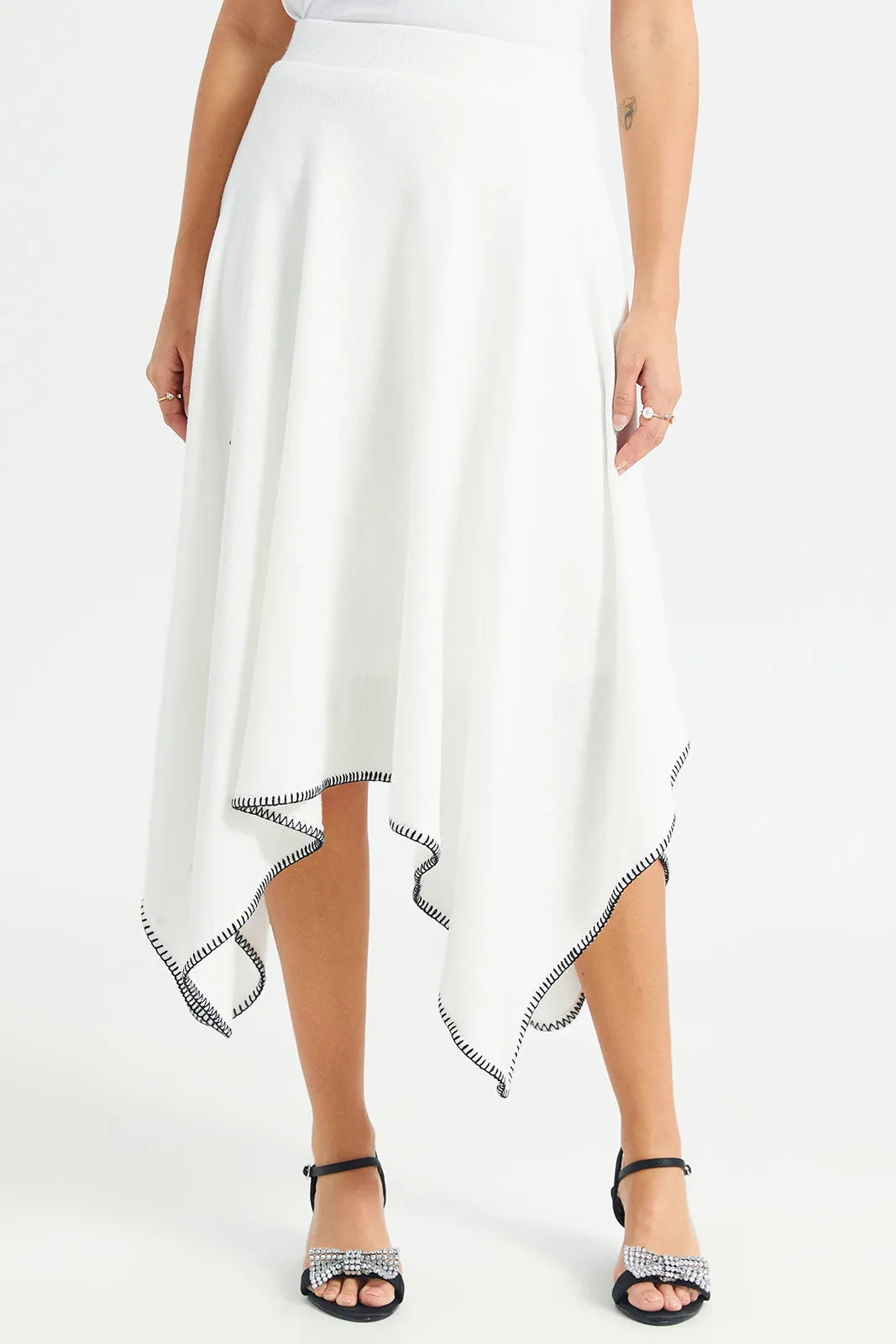 Women Ivory Hanky Hem Contrast Skirt