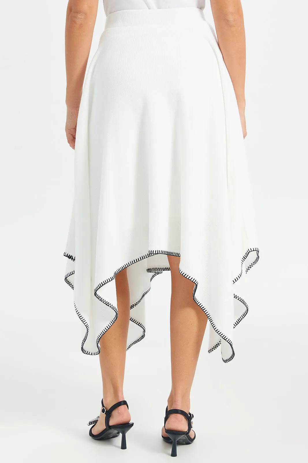 Women Ivory Hanky Hem Contrast Skirt