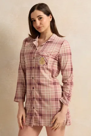 Women Pink Flannel Nightshirt